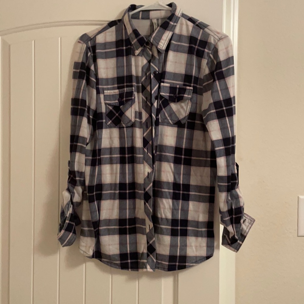 Button down flannel - pink and blue